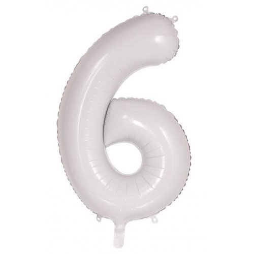 86cm Number 6 White Foil Balloon #213806 - Each (Pkgd.)