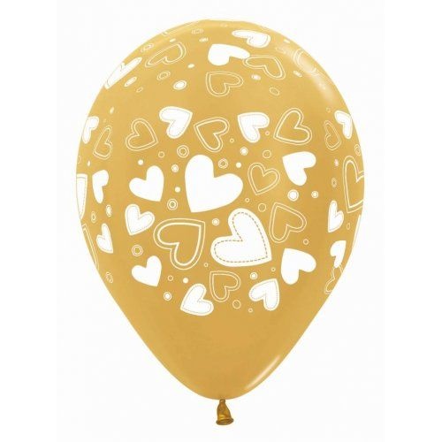 30cm Round Hearts Metallic Gold Sempertex Latex #3022235725 - Pack of 25