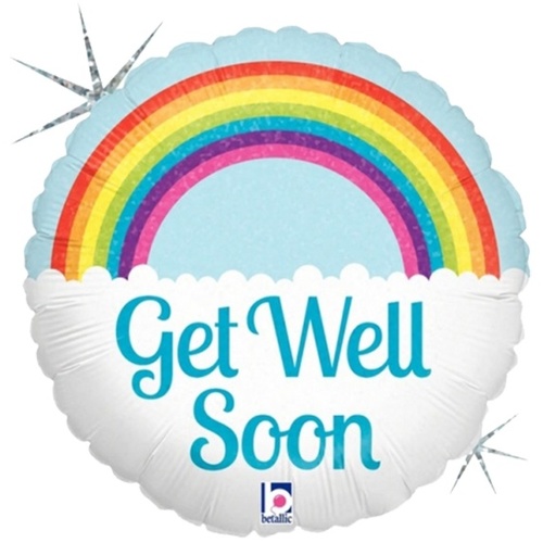 45cm Get Well Soon Rainbow Round Holographic Foil Balloon #3036153H - Each (Pkgd.)