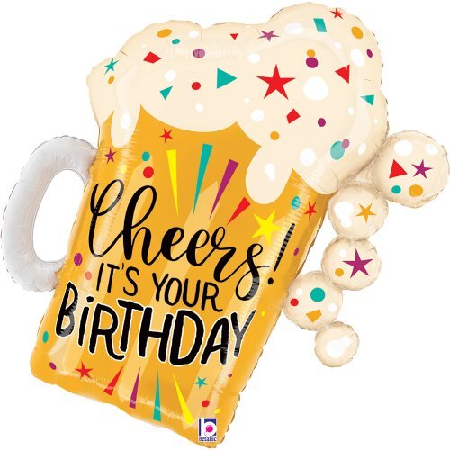 89cm Shape Birthday Fun Confetti Beer Foil Balloon #30G25368P - Each (Pkgd.) TEMPORARILY UNAVAILABLE
