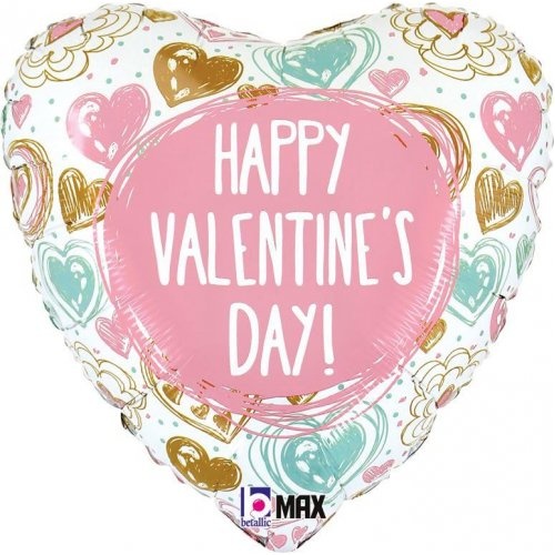 45cm Valentine Doodles Heart Foil Balloon #30G26151P - Each (Pkgd.)