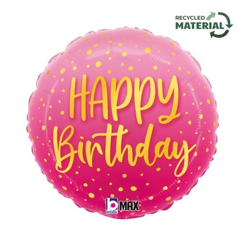 45cm Round Happy Birthday Pink Foil Balloon #30G26476P - Each (Pkgd.)
