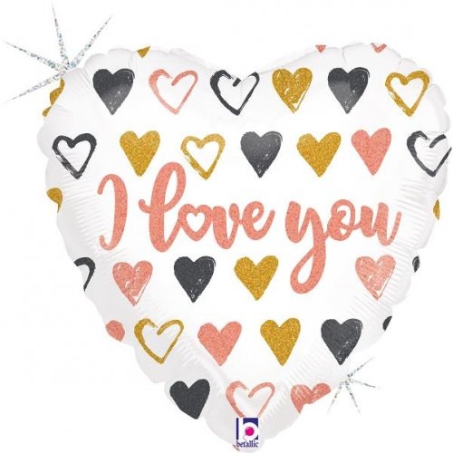 45cm Heart Love You Rose Gold Holographic Foil Balloon #30G36754GHP - Each (Pkgd.)