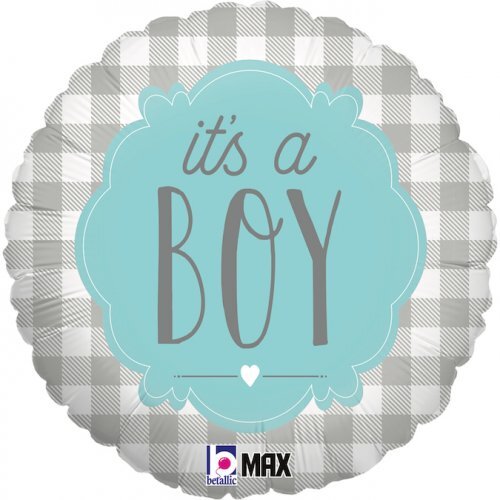 45cm Round Foil Boy Buffalo Plaid #30G36981P- Each (Pkgd.) 