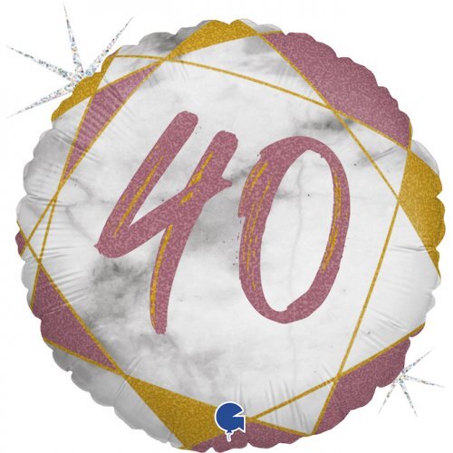 45cm Round Foil Age 40 Marble Rose Gold #30G78072GHRG - Each (Pkgd.)