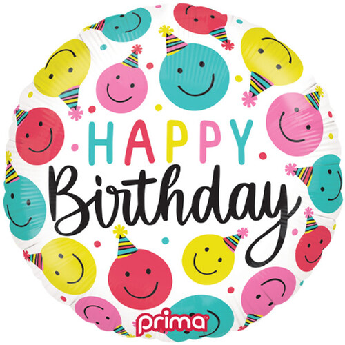 45cm Round Birthday Happy Faces Foil Balloon #30P620021 - Each (Pkgd.)