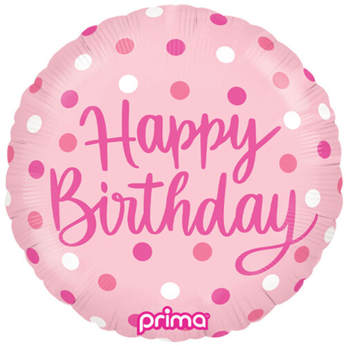 45cm Round Birthday Pink Dots Foil Balloon #30P620076 - Each (Pkgd.)