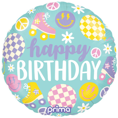 45cm Round Happy Birthday Retro Skates Foil Balloon #30P620106 - Each (Pkgd.)