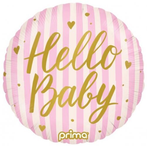 45cm Round Hello Baby Pink Stripes Foil Balloon #30P620243 - Each (Pkgd.)