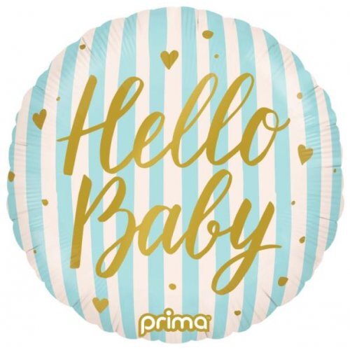 45cm Round Hello Baby Blue Stripes Foil Balloon #30P620250 - Each (Pkgd.)