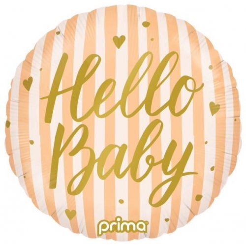 45cm Round Hello Baby Peach Stripes Foil Balloon #30P620304 - Each (Pkgd.)
