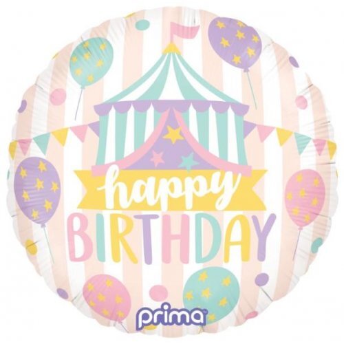 45cm Round Birthday Pastel Circus Foil Balloon #30P620335 - Each (Pkgd.)