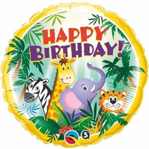45cm Round Foil Birthday Jungle Friends #31014 - Each (Pkgd.) 