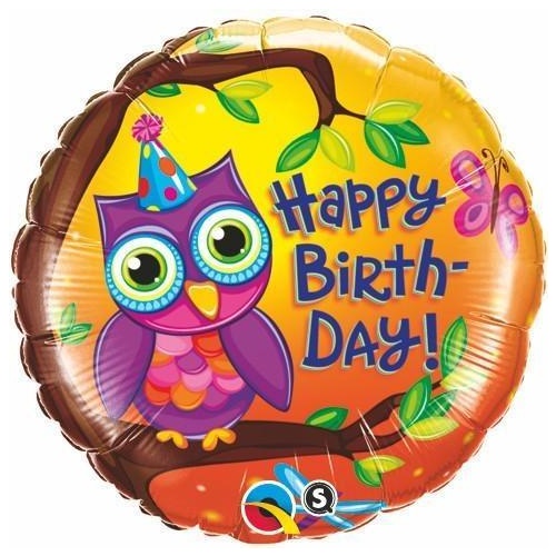 45cm Round Foil Birthday Owl #36373 - Each (Pkgd.)