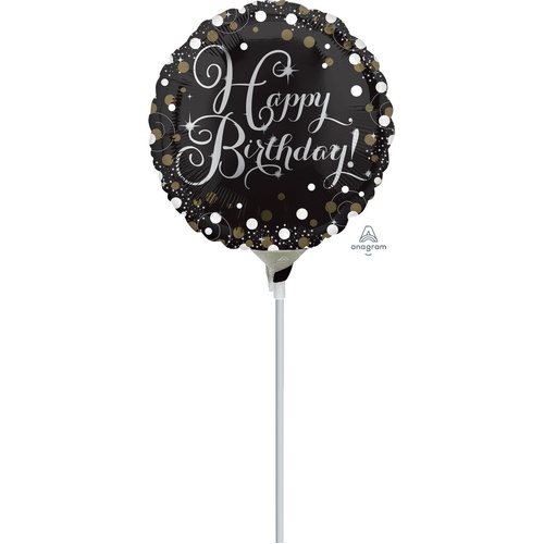 22cm Sparkling Birthday Foil Balloon #365635 - Each (Inflated, supplied air-filled on stick)
