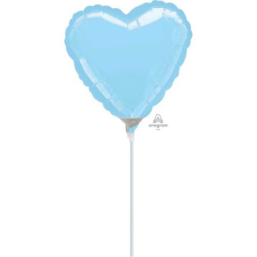 10cm Heart Pastel Blue Plain Foil Balloon #4016358AF - Each (Inflated, supplied air-filled on stick)