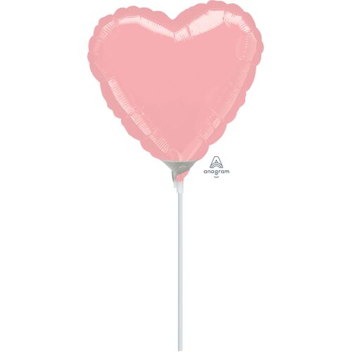 22cm Heart Pastel Pink Plain Foil Balloon #4016467AF - Each  (Inflated, supplied air-filled on stick)