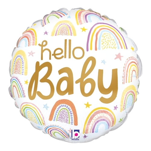22cm Hello Baby Rainbow Foil Balloon #4022002AF - Each (Inflated, supplied air-filled on stick)
