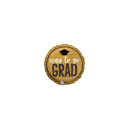 22cm Round Way to Go Grad Foil Balloon #4022104AF - Each (Inflated, supplied air-filled on stick)