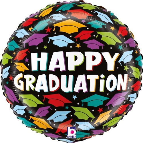 22cm Round Brilliant Graduation Hats Foil Balloon #4022449AF - Each (Inflated, supplied air-filled on stick)