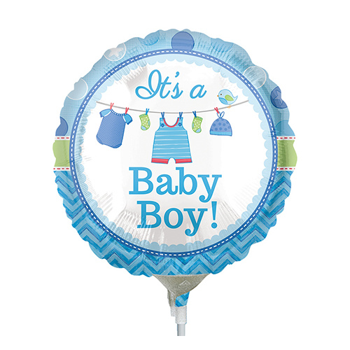 22cm Baby Boy Shower with Love Foil Balloon #4031932AF - Each (Inflated, supplied air-filled on stick)