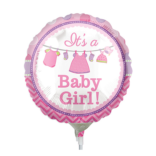 22cm Baby Girl Shower with Love Foil Balloon #4031933AF - Each (Inflated, supplied air-filled on stick) 