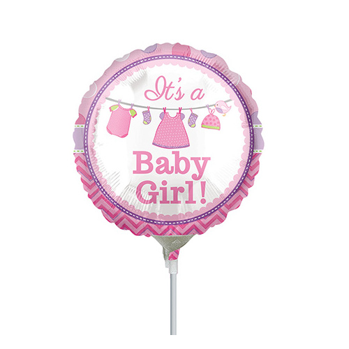 10cm Baby Girl Shower with Love Foil Balloon #4031984AF - Each (Inflated, supplied air-filled on stick) TEMPORARILY UNAVAILABLE