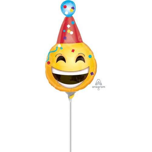 Mini Shape Birthday Emoticons Foil Balloon #4033630AF - Each (Inflated, supplied air-filled on stick)