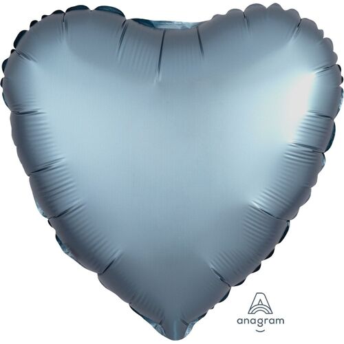 45cm Heart Satin Luxe Steel Blue Plain Foil #4036814 - Each (pkgd.)