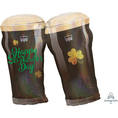 71cm SuperShape Happy St Patrick's Day Beer Glasses Foil Balloon #4036922 - Each (Pkgd.)