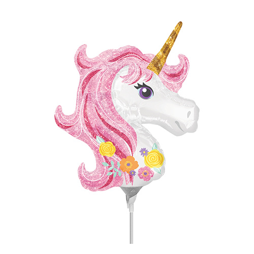 Mini Shape Unicorn Magic Foil Balloon #4037275AF - Each (Inflated, supplied air-filled on stick)