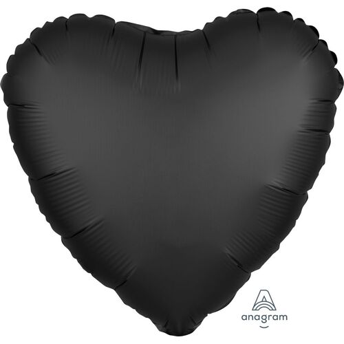 45cm Heart Satin Luxe Black Plain Foil #4038035 - Each (pkgd.)