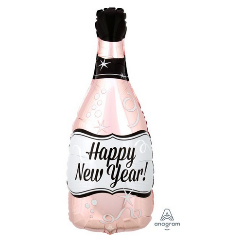 66cm SuperShape Happy New Year Rose Gold Bubbly Bottle Foil Balloon #4040442 - Each (Pkgd.)