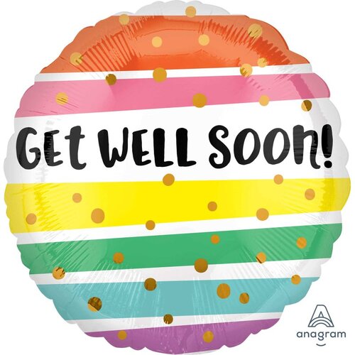 45cm Round Get Well Soon Bold Stripes Foil Balloon #4041683 - Each (Pkgd.)