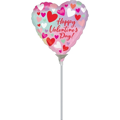 22cm Happy Valentine's Day Pastel Foil Balloon #4043673AF - Each (Inflated, supplied air-filled on stick)