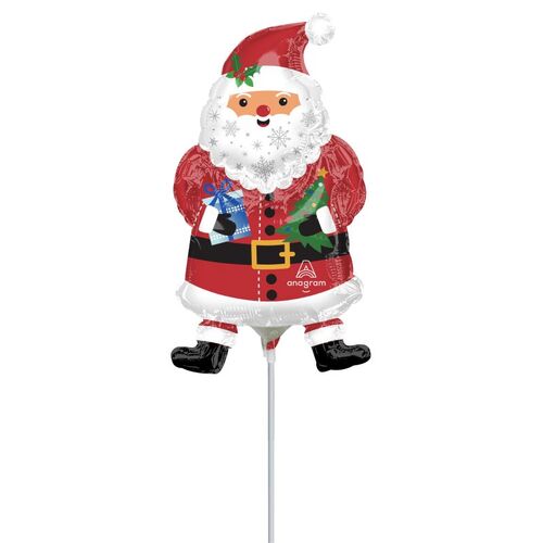 Mini Shape Snowy Santa Foil Balloon #4044906AF - Each (Inflated, supplied air-filled on stick) LOW STOCK