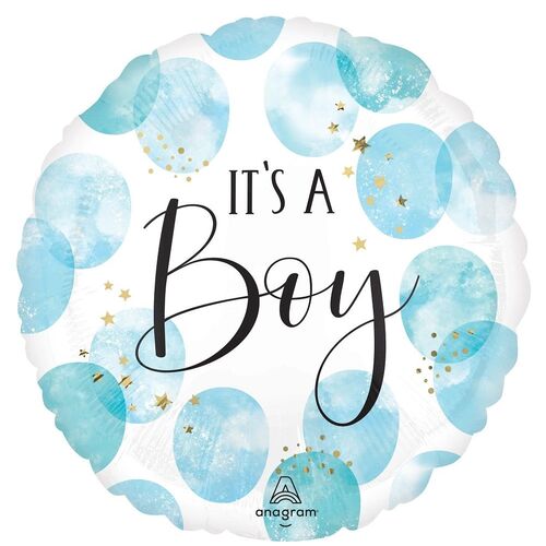 45cm Round Baby Boy Blue Watercolour Foil Balloon #4045691 - Each (Pkgd.)