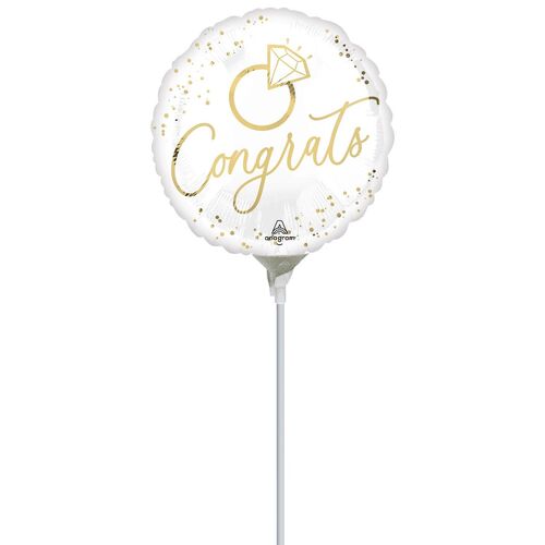 22cm Congrats Gold Wedding Foil Balloon #4046214AF - Each (Inflated, supplied air-filled on stick)