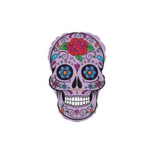 Mini Shape Sugar Skull Lilac Foil Balloon #424147AF - Each (Inflated, supplied air-filled on stick)