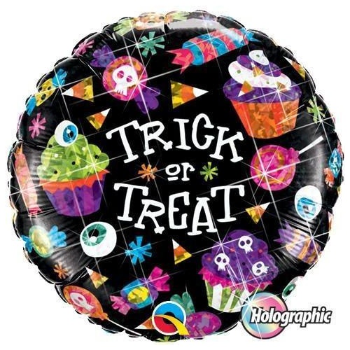 45cm Round Foil Holographic Trick Or Treat Sweets #50945 - Each (Unpkgd.)