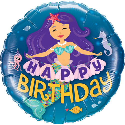 45cm Round Foil Happy Birthday Mermaid #57799 - Each (Pkgd.) 
