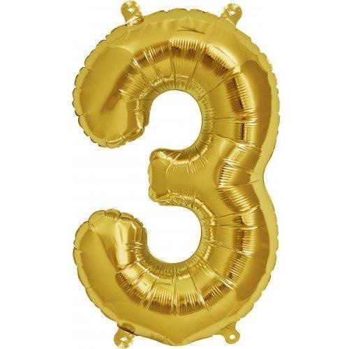 41cm Number 3 Gold Foil Balloon - Air Fill ONLY #59047 - Each (Pkgd.) 