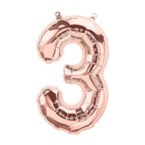 41cm Number 3 Rose Gold Foil Balloon - Air Fill ONLY #59107 - Each (Pkgd.)