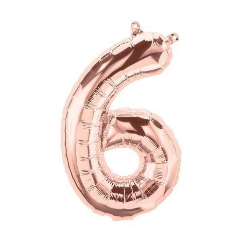 41cm Number 6 Rose Gold Foil Balloon - Air Fill ONLY #59113 - Each (Pkgd.)