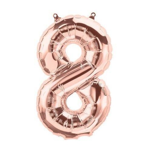 41cm Number 8 Rose Gold Foil Balloon - Air Fill ONLY #59117 - Each (Pkgd.)