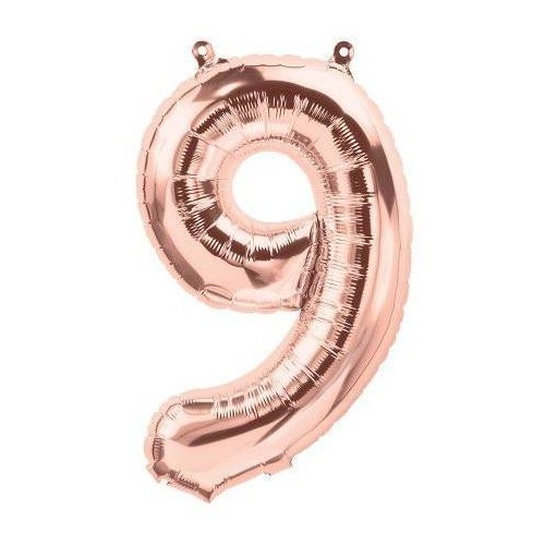 41cm Number 9 Rose Gold Foil Balloon - Air Fill ONLY #59119 - Each (Pkgd.)