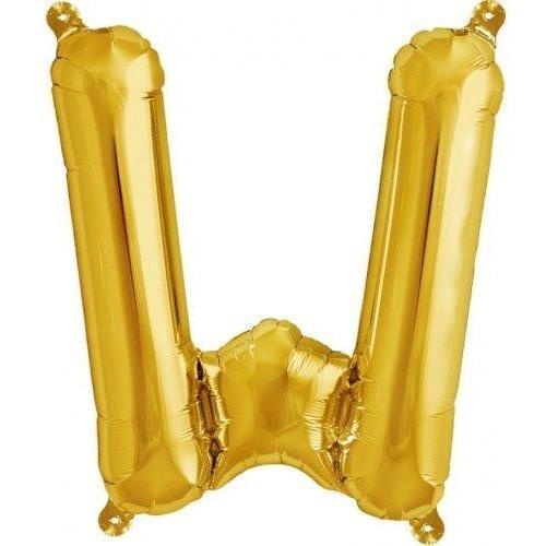 41cm Letter W Gold Foil Balloon - Air Fill ONLY #59540 - Each (Pkgd.)