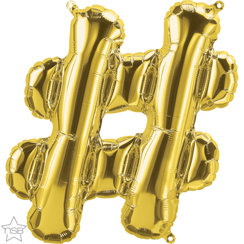 41cm Symbol Hashtag # Gold Foil Balloon - Air Fill ONLY #59760 - Each (Pkgd.)