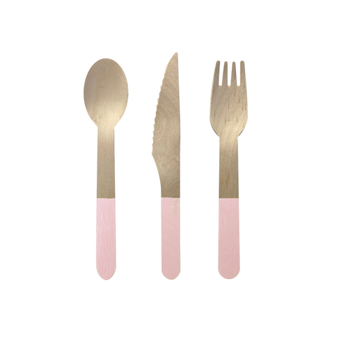 Paper Party Wooden Cutlery Set Pastel Pink #6017CPP - 30pk 