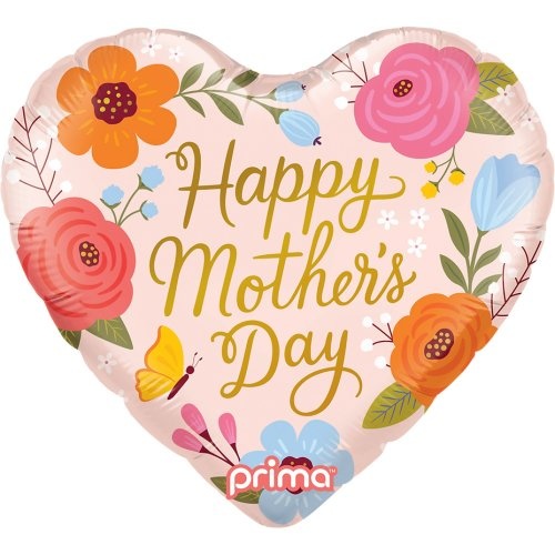 45cm Heart Happy Mother's Day Trendy Flowers & Butterfly #634318P - Each (pkgd.)
